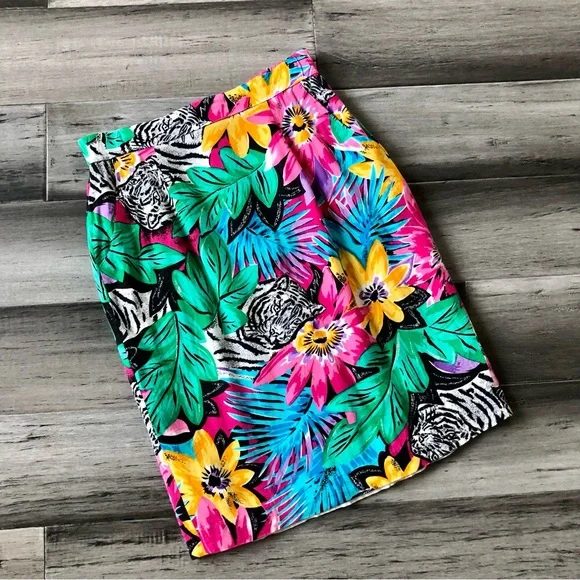 Vintage Skirts Last Day Vintage 8s90s High Rise Tropical Tiger